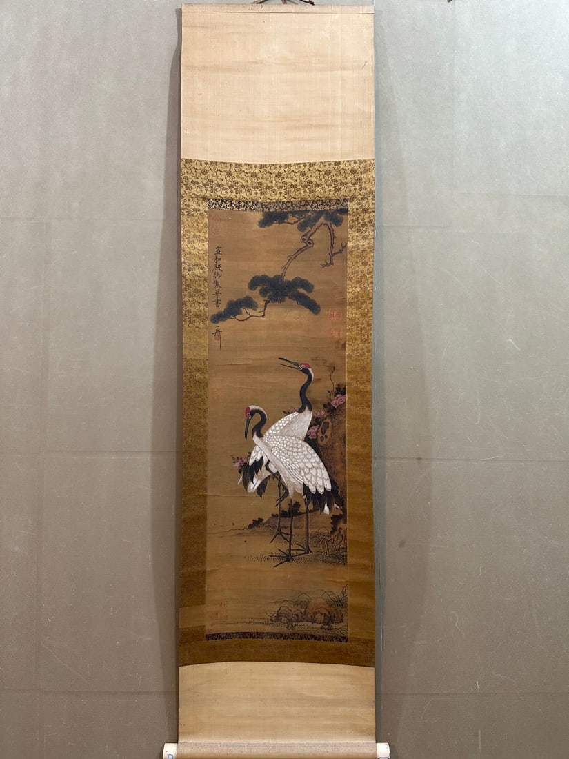 A Chinese Vertical Scroll Ink Painting of Pine and Crane on Paper,Song Huizong (1 of 9)