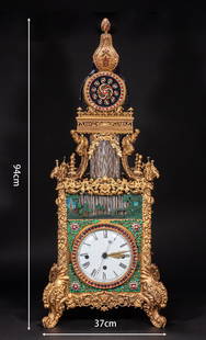 A Fine Gilt Bronze Inlaid Gems clocks Ornament: A Fine Gilt Bronze Inlaid Gems clocks Ornament,Qing Dynasty, China,Size:94cmx37cm &#38108;&#37775;&#37329;&#23884;&#23453;&#30707;&#38047;&#34920;&#25670;&#20214;,&#20013;&#22269;&#28165;&#20195;