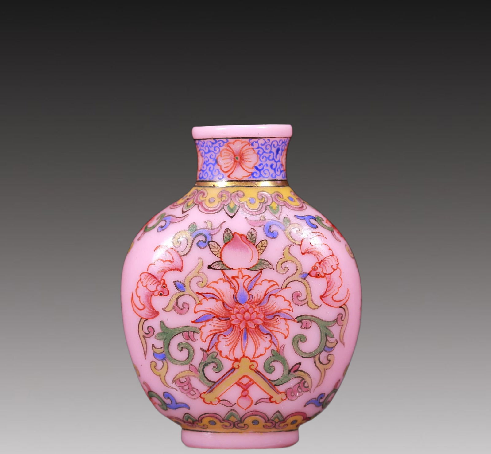 An Excellent Pink Glass Painted 'Scrolling Lotus' Snuff Bottle (1 of 7)