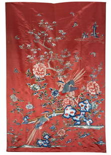 A Fine Embroidery Flower and Bird Pattern Picture: A Fine Embroidery Flower and Bird Pattern Picture,Qing Dynasty, China,Size:230cmx152cm 花鸟纹苏绣,中国清代