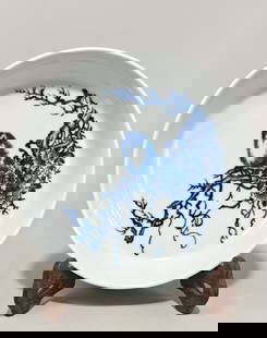 A Exquisite Blue and White Flower and Bird Pattern Plate: A Exquisite Blue and White Flower and Bird Pattern Plate Qing Dynasty, China Size:4.2cmx17.6cm青花花鸟纹盘 中国清代