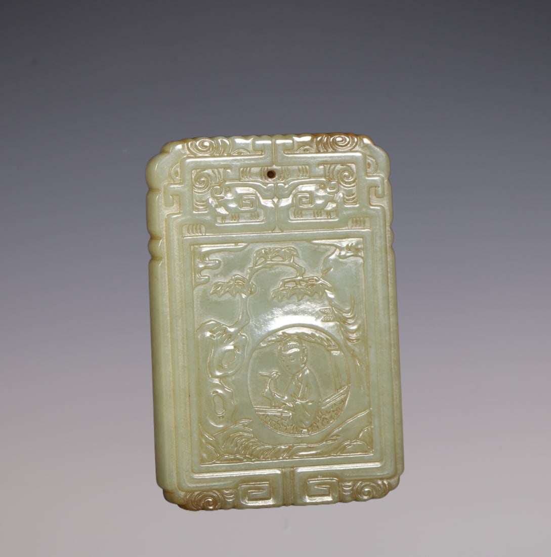 An Exquisite White Jade Character and Story Pattern Brand (1 of 9)