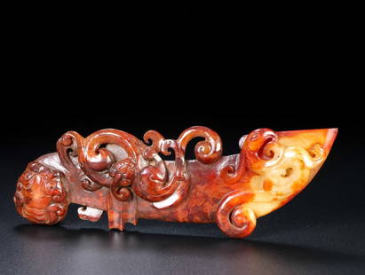 An Exquisite Archaic Jade Chi-Dragon Pattern Knife Ornament: An Exquisite Archaic Jade Chi-Dragon Pattern Knife Ornament Ancient Time, China Size:19.9cmx6.8cmx1.7cm Weight:190g&#21476;&#29577;&#20992; &#36828;&#21476;&#26102;&#26399;