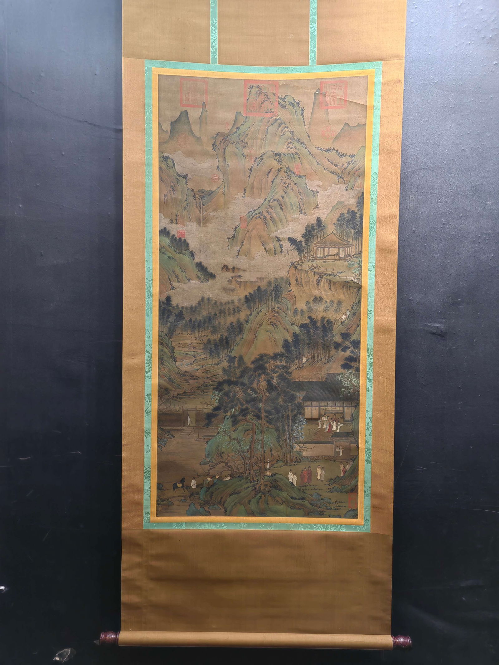 A Chinese Vertical Scroll Ink Painting of Landscape and Figure on Silk: A Chinese Vertical Scroll Ink Painting of Landscape and Figure on Silk Wang meng size:63.8cmx138cm王蒙恵麓山居图 绢本立轴