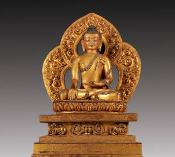 A Solemn Gilt Bronze Statue of Sakyamuni: A Solemn Gilt Bronze Statue of Sakyamuni,Ming Dynasty, China,Xuande Six-character Mark,Size:23cmx14.5cmx35cm,Weight:5580g 