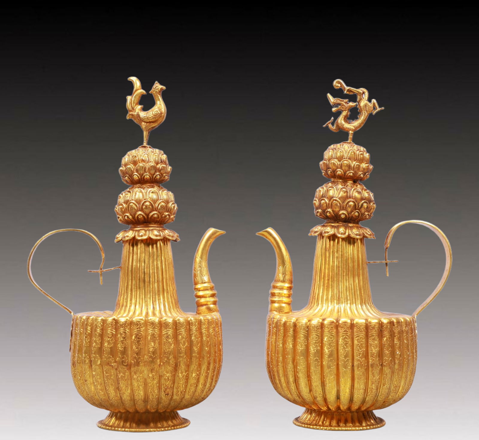 A Rare Gilt Bronze Dragon and Phoenix Pattern Ewer (1 of 18)