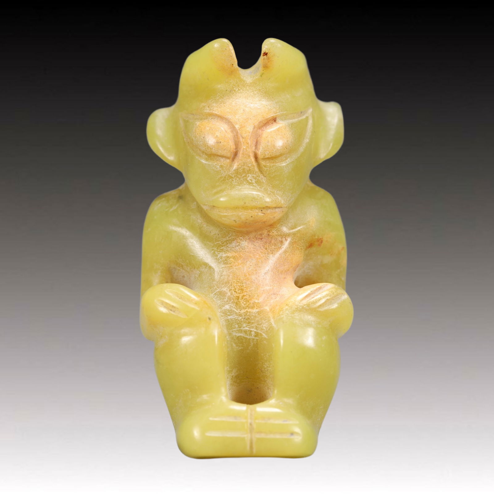 An Archaic Hongshan Culture Yellow Jade Figure Ornament (1 of 5)