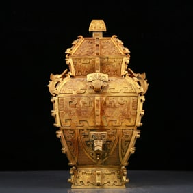A Rare Gilt Bronze Beast-Face Pattern Vase with Cover