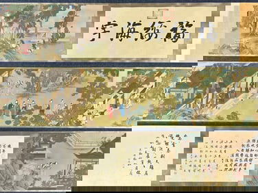 A Chinese Hand Scroll Ink Painting of Character and Story on Silk,Xu Yang