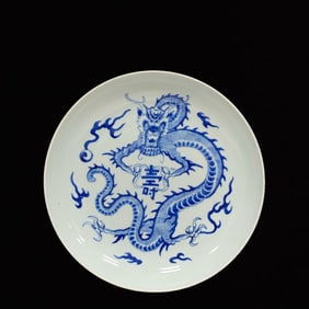 An Exquisite Blue and White Dragon Pattern Plate