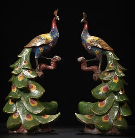 A Pair of Huge Cloisonne Peacock Ornaments