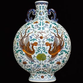 A Huge Doucai Lotus and Phoenix Pattern Double-Ears Vase