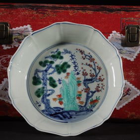 An Exquisite Wucai Pine, Bamboo and Plum Blossom Pattern Washer