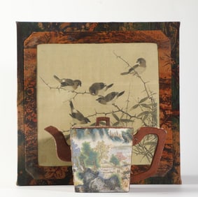 An Exquisite Purple Sands Painted Color Landscape Pattern Teapot