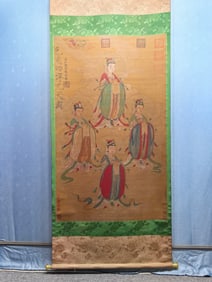 A Chinese Vertical Scroll Ink Painting of Figure on Silk,Wu Daozi