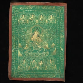 A Rare Brocade Painted Color Statue of Manjusri Tangka