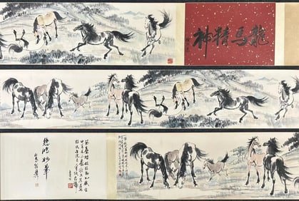 A Chinese Hand Scroll Ink Painting of Horse on Paper,Xu Beihong