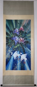 A Chinese Vertical Scroll Ink Painting of Flower and Bird on Paper,Huang Yongyu