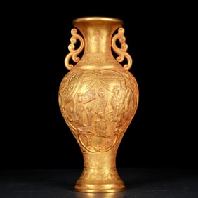 An Exquisite Gilt Bronze Figure Pattern Double-ears Vase