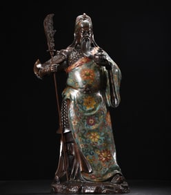 A Huge Cloisonne Lotus Pattern Guangong Statue