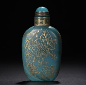 An Exquisite Glass Painted Gold Flower and Bird Pattern Snuff Bottle