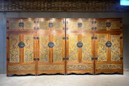 A Set of Huge Huanghuali wood Dragon and Phoenix Pattern Cabinets,With Poem