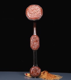 An Exquisite Zitanwood Bat and Peach Pattern Ruyi