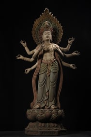 A Huge Wood Carving Eight-arms Statue of Avalokitesvara