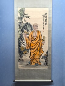 A Chinese Vertical Scroll Ink Painting of Arhat on Paper,Pan Tianshou