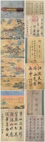 A Chinese Vertical Scroll Ink Painting of Landscape and Figure on Silk,Jing Hao