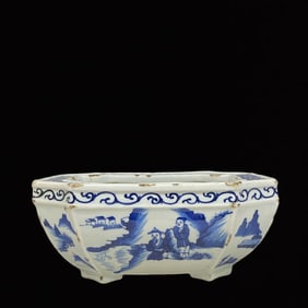 An Exquisite Blue and White Landscape and Figure Pattern Basin