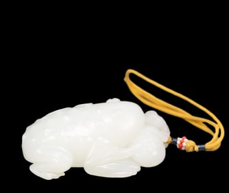 An Exquisite White Jade Golden Toad Pendant