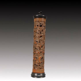 An Exquisite Bamboo Auspicious Cloud and Bats Pattern Incense Tube
