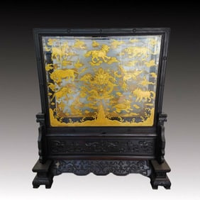 A Huge Zitanwood Auspicious Beast and Dragon Pattern Palace Lantern