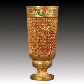 An Exquisite White Jade Gilt Painted Color Cup