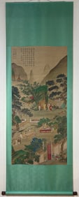 A Chinese Vertical Scroll Ink Painting of Character and Story on Silk,Zhang Daqian