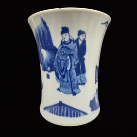 An Exquisite Blue and White Character and Story Pattern Brush Pot