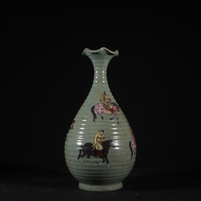 An Exquisite Ru yao Sky Blue Glazed Figure Pattern Vase