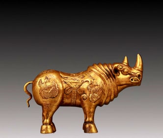 An Exquisite Gilt Bronze Rhinoceros Ornament