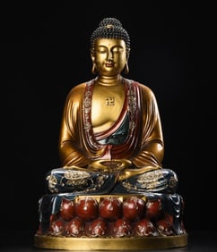A Huge Gilt Bronze Painted Color Statue of Sakyamuni