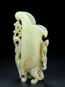 A Rare White Jade Dragon and Phoenix Goblet