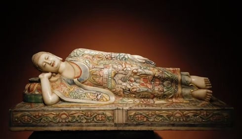 A Monumental Marble Painted Color Statue of Bodhisattva