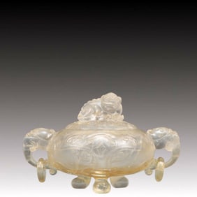 An Exquisite Crystal Beast-Face Pattern Double-Ears and Tripod Censer
