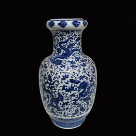 An Exquisite Blue and White Lotus and Dragon Pattern Vase