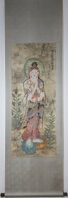 A Chinese Vertical Scroll Ink Painting of Buddha on Paper,Zhang Daqian