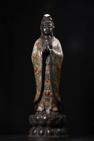 A Huge Cloisonne Lotus Pattern Statue of Avalokitesvara