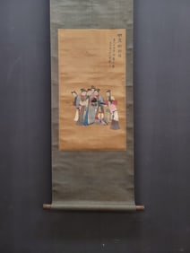 A Chinese Vertical Scroll Ink Painting of Figure on Silk,Ren Renfa