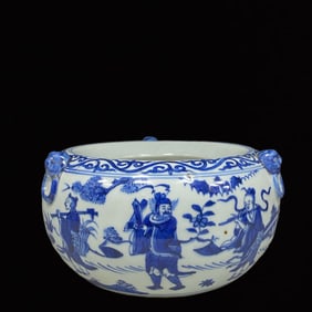 An Exquisite Blue and White Character and Story Pattern Washer