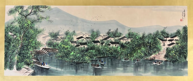 A Chinese Ink Painting of Landscape and Figure on Paper,Wu Guanzhong