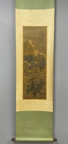 A Chinese Vertical Scroll Ink Painting of Landscape on Silk,Wen Zhengming